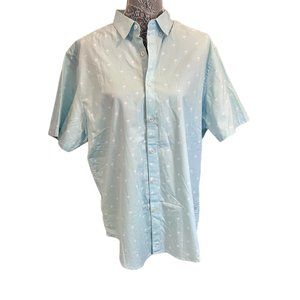 Denim & Flower Ricky Singh Teal Men XL Shirt Button Palm Tree Print Slim Fit